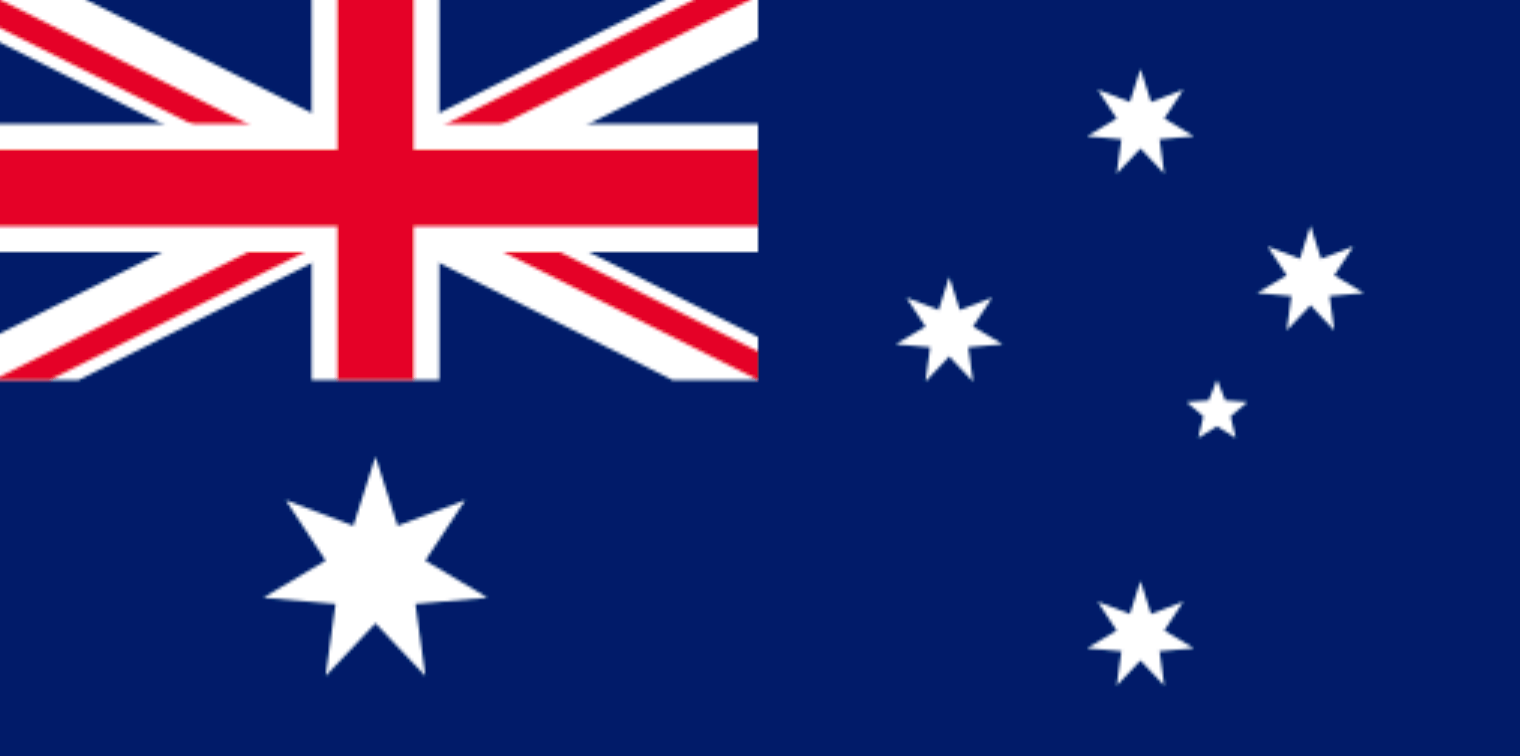 The image shows the national flag of Australia. It features a blue field with the Union Jack in the upper left corner and six white stars: five forming the Southern Cross constellation on the right and a larger Commonwealth Star below the Union Jack.