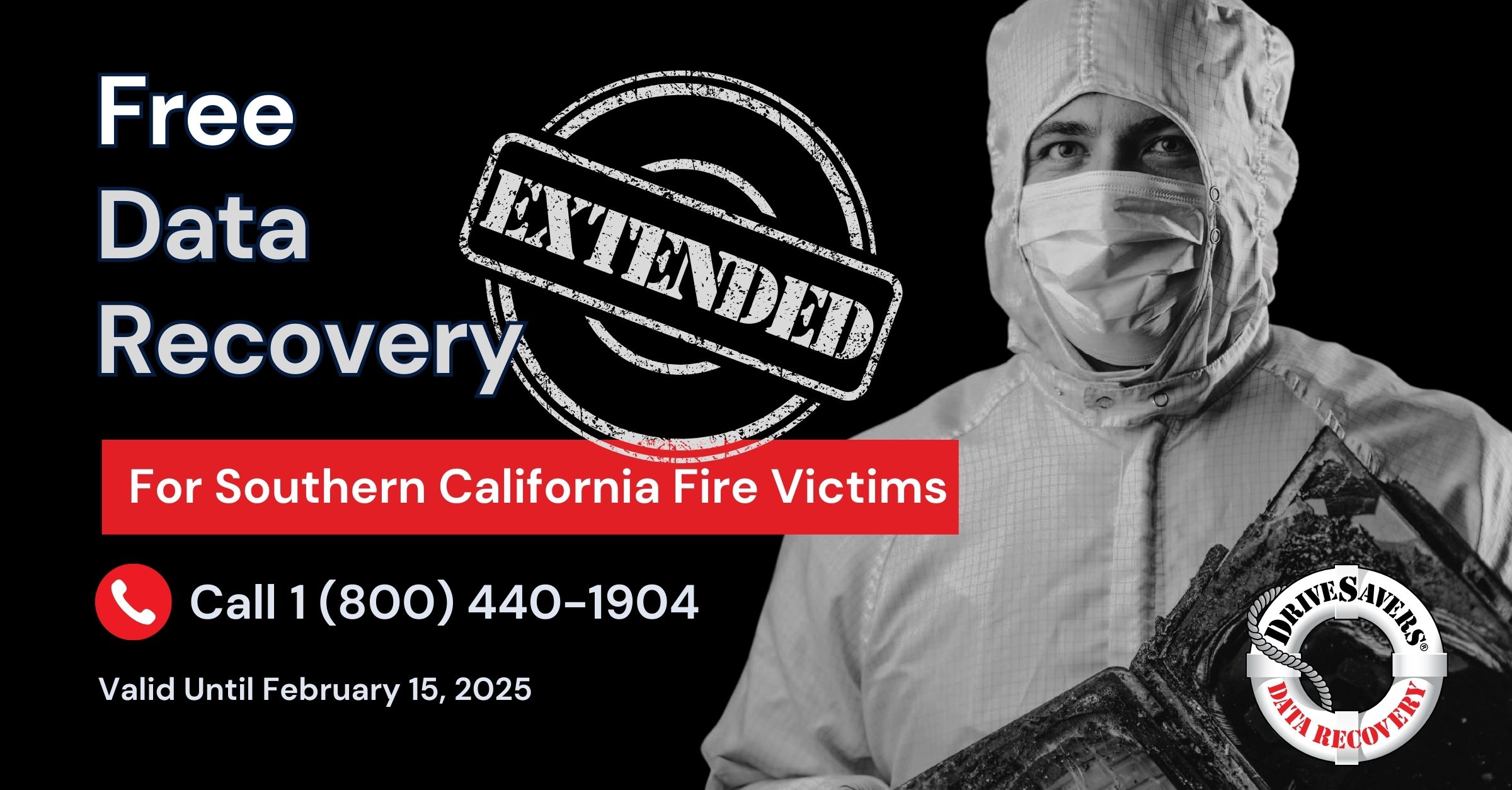DriveSavers Extends Free Data Recovery Offer for Southern California Wildfire Victims Through February 15, 2025
