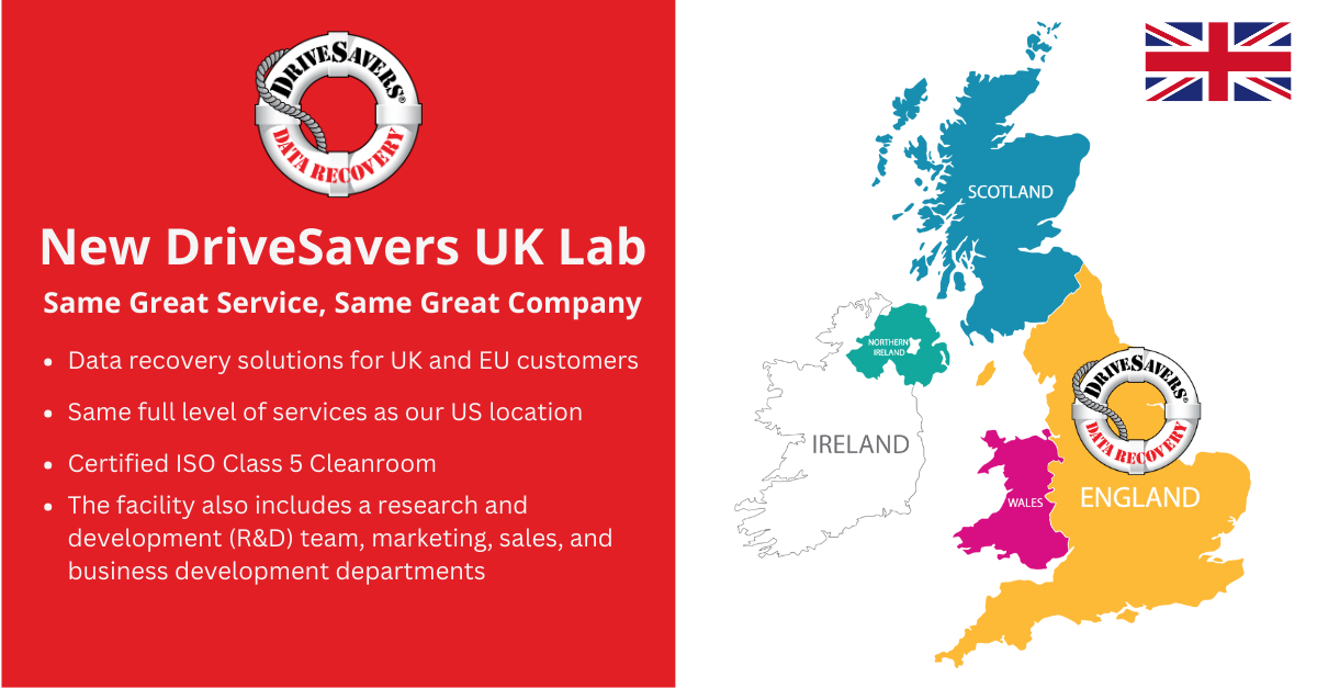 Leading Data Recovery Service DriveSavers Launches in UK, Offering Hope for Lost Files